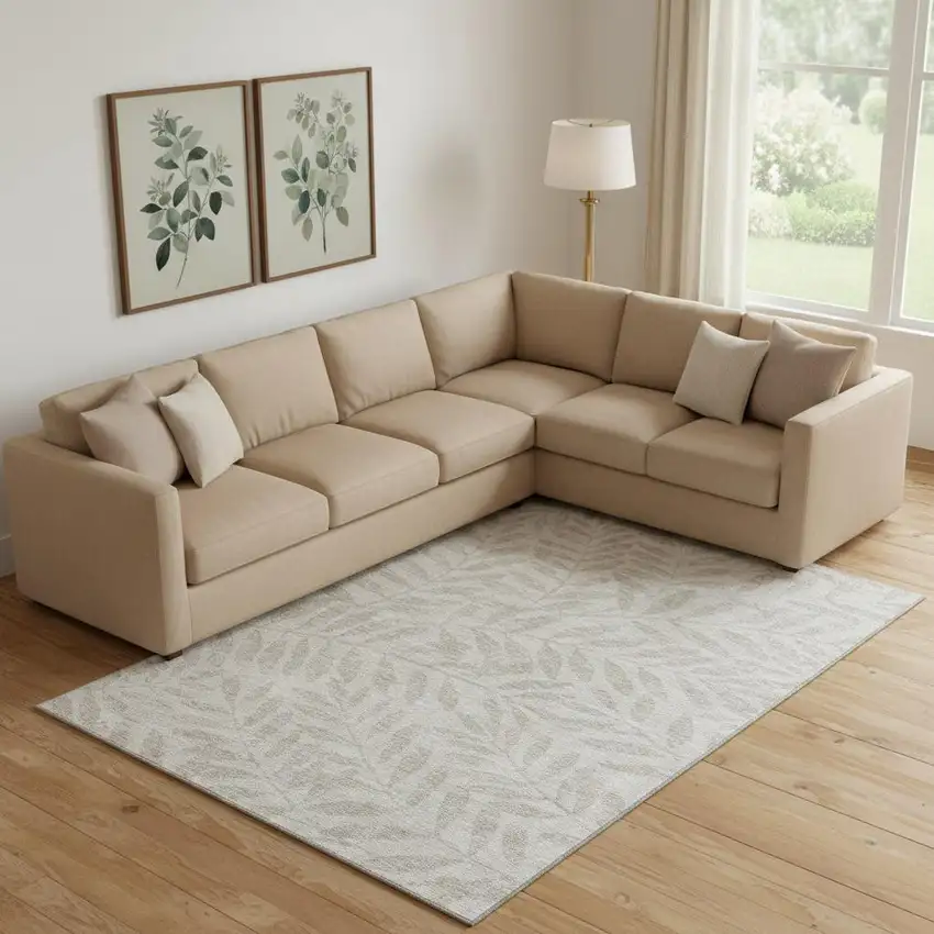 Taupe And Beige Floral Washable Area Rug With UV Protection Photo 1