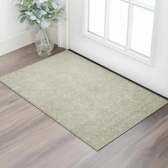 Taupe And Beige Floral Washable Area Rug With UV Protection Photo 2