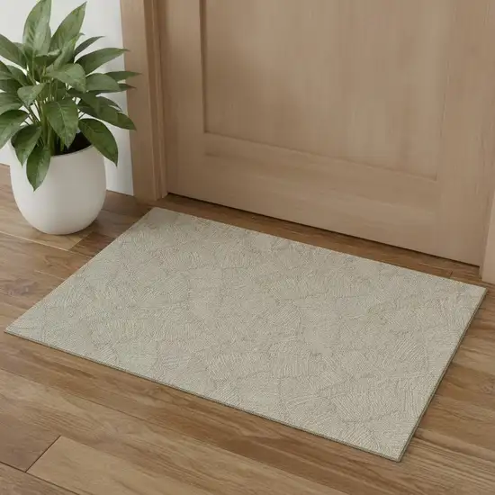 Taupe And Beige Floral Washable Area Rug With UV Protection Photo 1