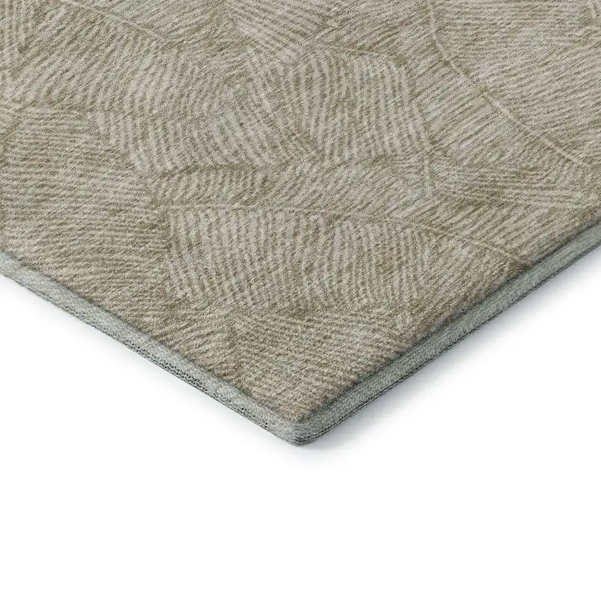 Taupe And Beige Floral Washable Area Rug With UV Protection Photo 8