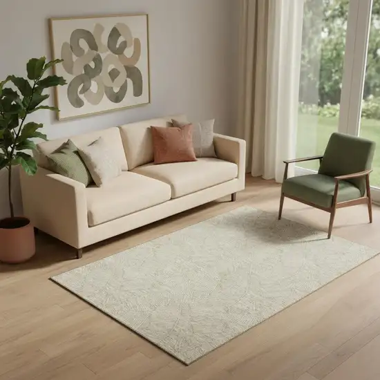 Taupe And Beige Floral Washable Area Rug With UV Protection Photo 1