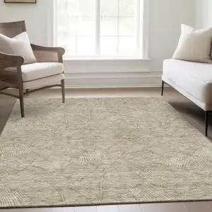 Photo of Taupe And Beige Floral Washable Area Rug With UV Protection