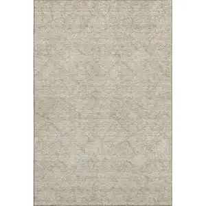Photo of Taupe And Beige Floral Washable Area Rug With UV Protection