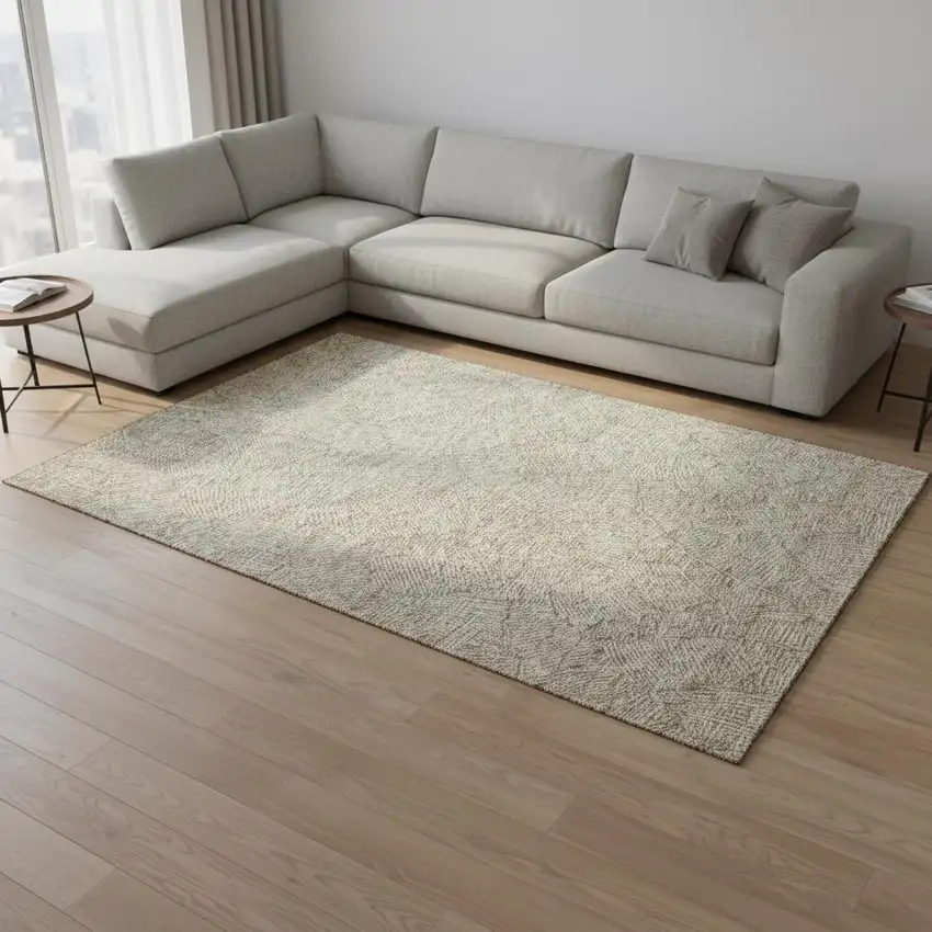 Taupe And Beige Floral Washable Area Rug With UV Protection Photo 2