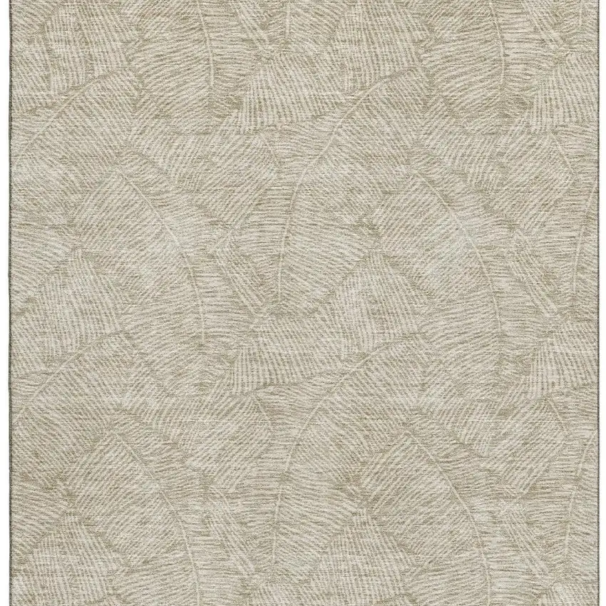 Taupe And Beige Floral Washable Area Rug With UV Protection Photo 3