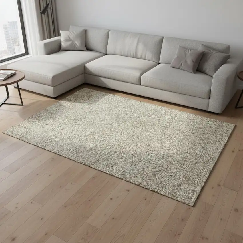 Taupe And Beige Floral Washable Area Rug With UV Protection Photo 2