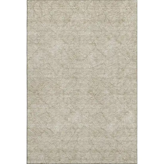 Taupe And Beige Floral Washable Area Rug With UV Protection Photo 1