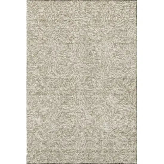 Taupe And Beige Floral Washable Area Rug With UV Protection Photo 4