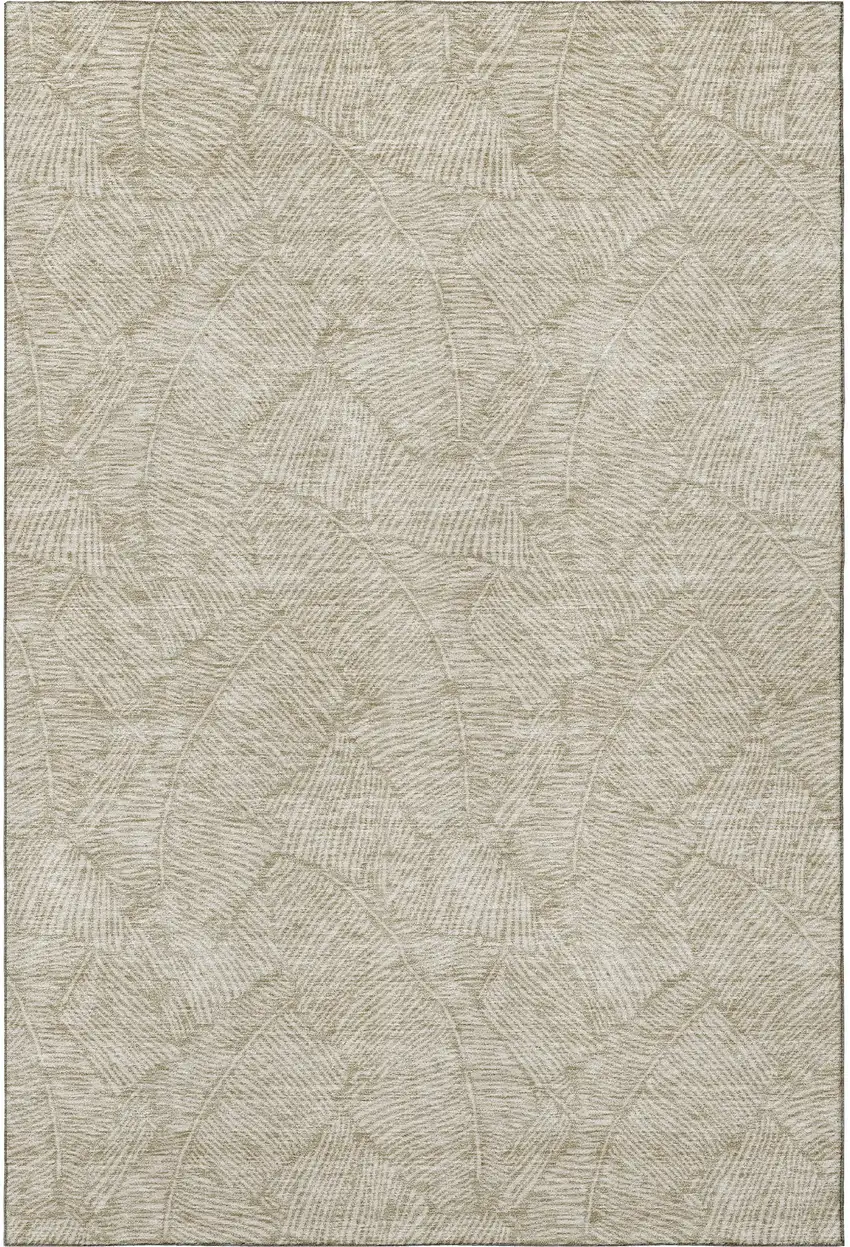Taupe And Beige Floral Washable Area Rug With UV Protection Photo 4