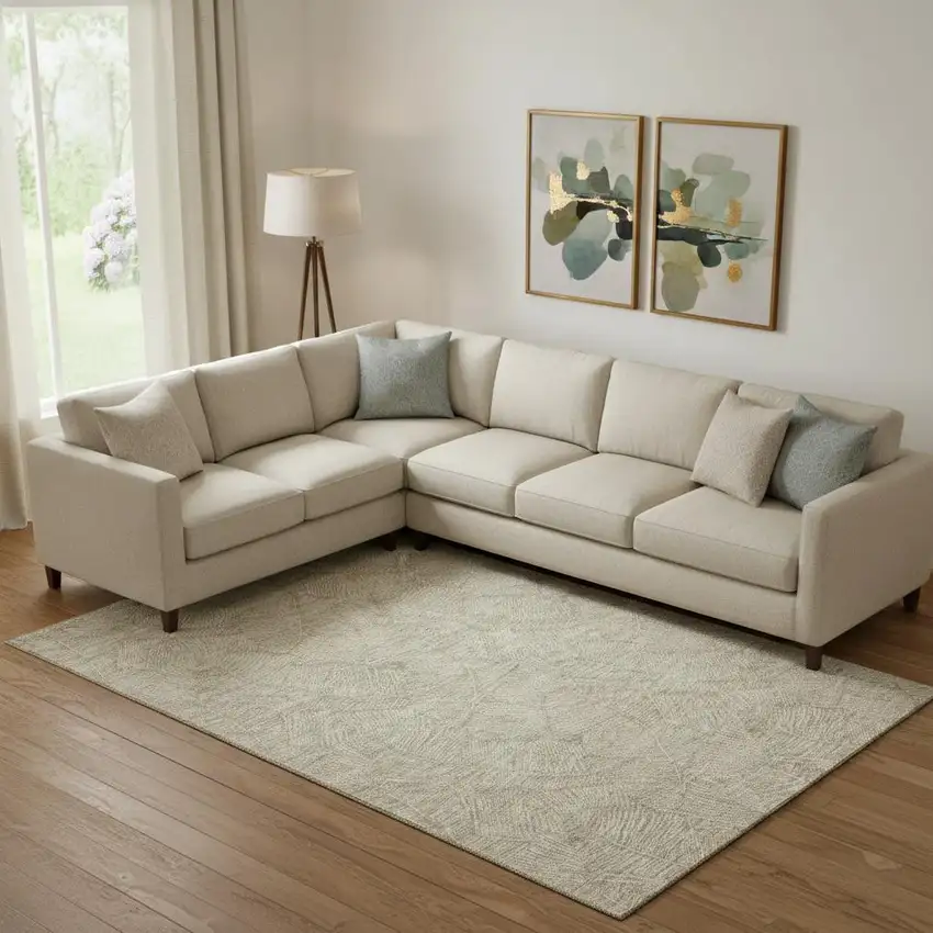 Taupe And Beige Floral Washable Area Rug With UV Protection Photo 1