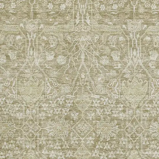 Taupe And Beige Floral Washable Area Rug With UV Protection Photo 2