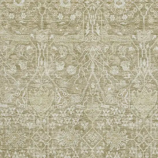 Taupe And Beige Floral Washable Area Rug With UV Protection Photo 2