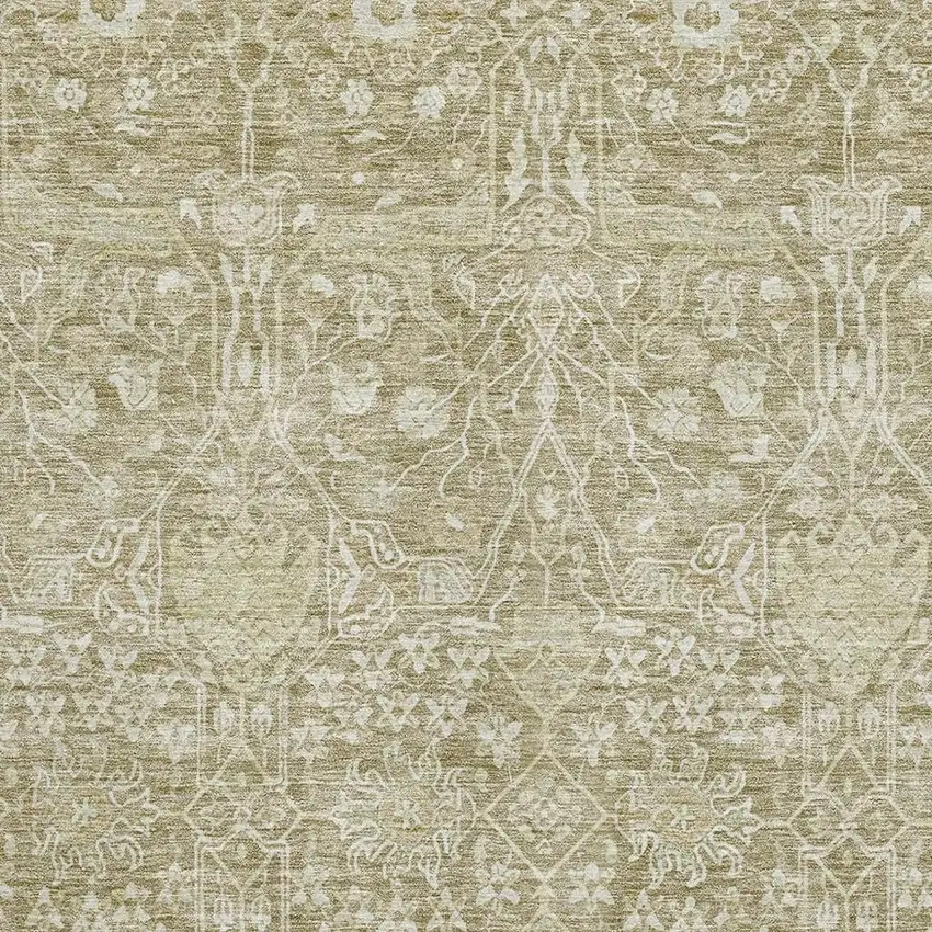 Taupe And Beige Floral Washable Area Rug With UV Protection Photo 2