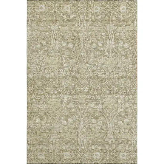 Taupe And Beige Floral Washable Area Rug With UV Protection Photo 1