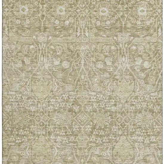 Taupe And Beige Floral Washable Area Rug With UV Protection Photo 2
