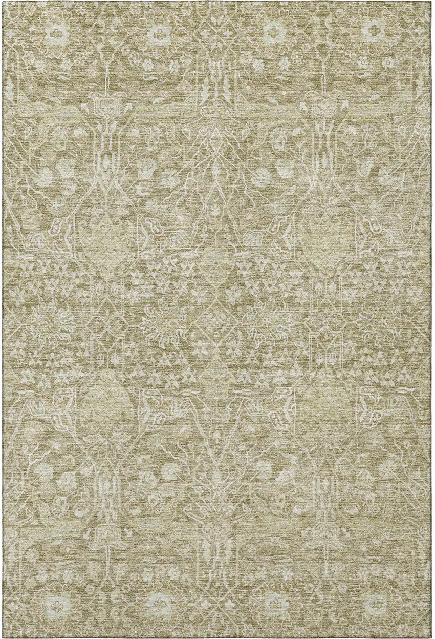Taupe And Beige Floral Washable Area Rug With UV Protection Photo 3
