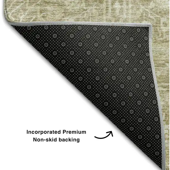 Taupe And Beige Floral Washable Area Rug With UV Protection Photo 6