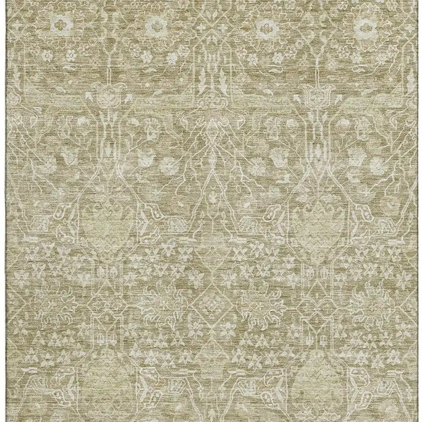 Taupe And Beige Floral Washable Area Rug With UV Protection Photo 3
