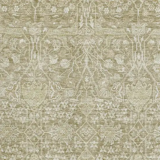 Taupe And Beige Floral Washable Area Rug With UV Protection Photo 2
