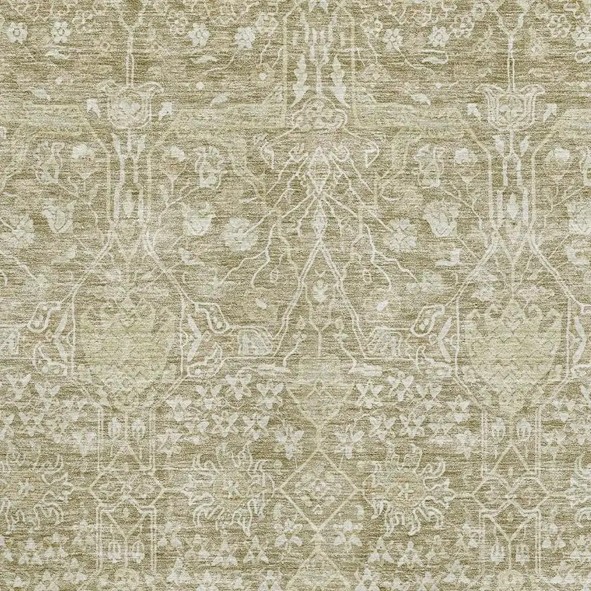 Taupe And Beige Floral Washable Area Rug With UV Protection Photo 2