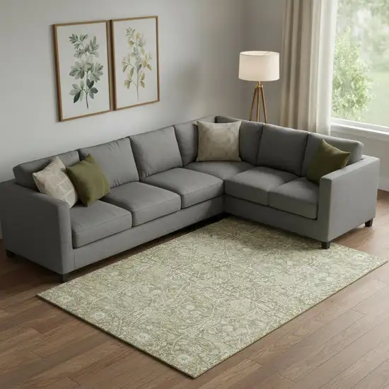 Taupe And Beige Floral Washable Area Rug With UV Protection Photo 2