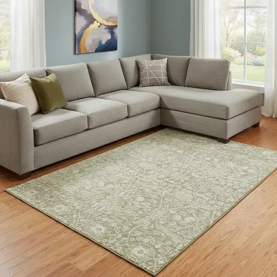 Taupe And Beige Floral Washable Area Rug With UV Protection Photo 2