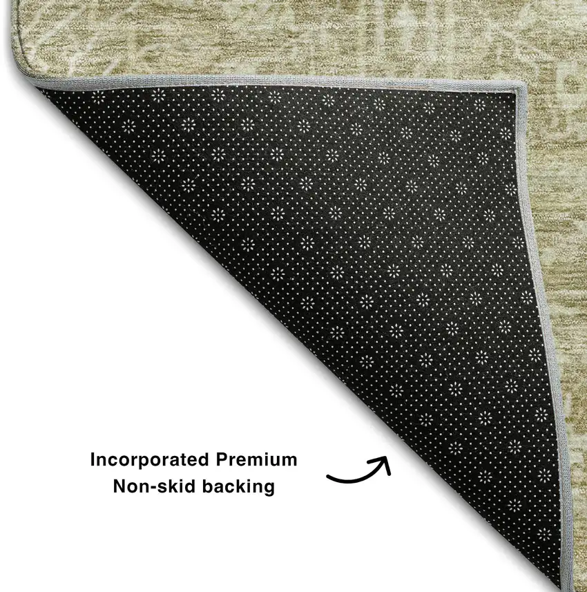 Taupe And Beige Floral Washable Area Rug With UV Protection Photo 5