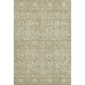Photo of Taupe And Beige Floral Washable Area Rug With UV Protection