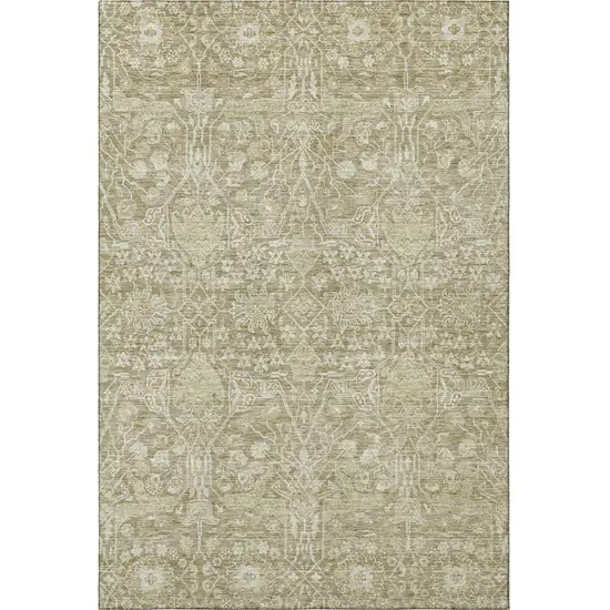 Taupe And Beige Floral Washable Area Rug With UV Protection Photo 2
