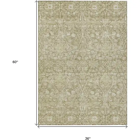 Taupe And Beige Floral Washable Indoor Outdoor Area Rug Photo 7