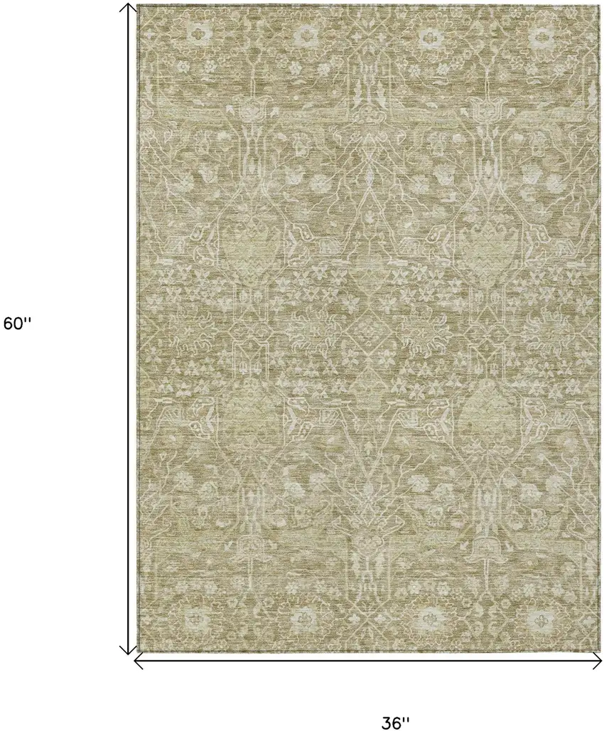 Taupe And Beige Floral Washable Indoor Outdoor Area Rug Photo 7