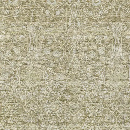 Taupe And Beige Floral Washable Indoor Outdoor Area Rug Photo 5