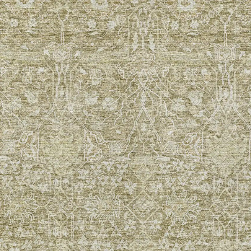 Taupe And Beige Floral Washable Indoor Outdoor Area Rug Photo 5