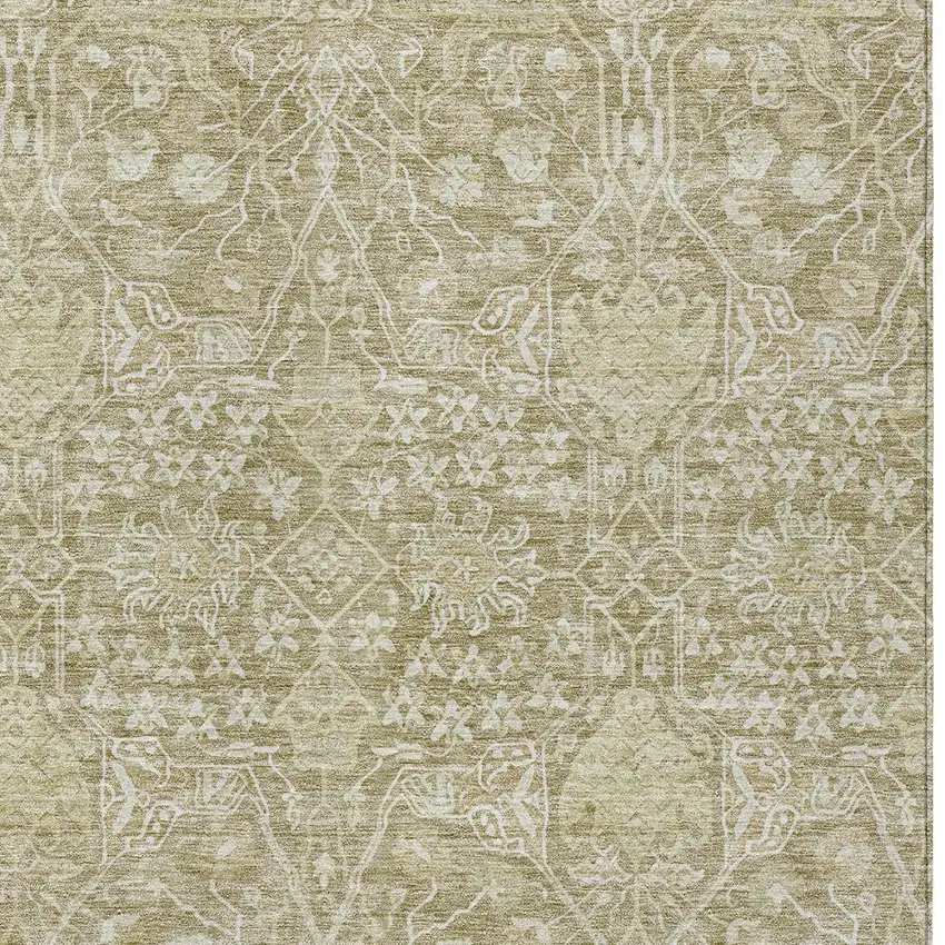 Taupe And Beige Floral Washable Indoor Outdoor Area Rug Photo 5