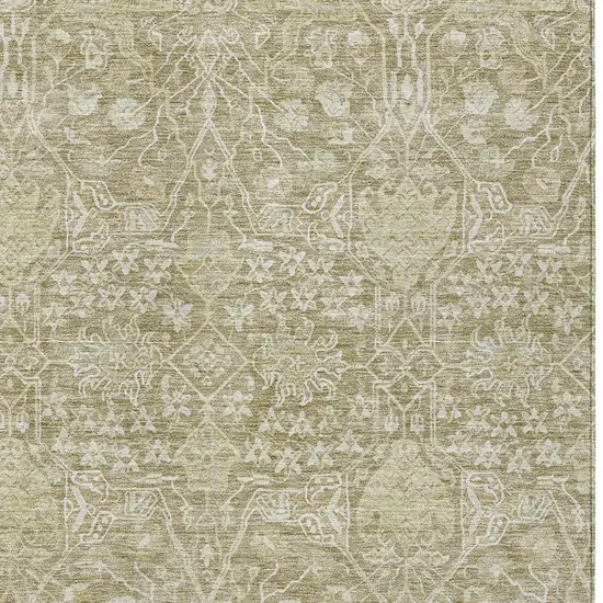 Taupe And Beige Floral Washable Indoor Outdoor Area Rug Photo 5