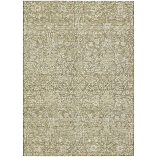 Taupe And Beige Floral Washable Indoor Outdoor Area Rug Photo 2