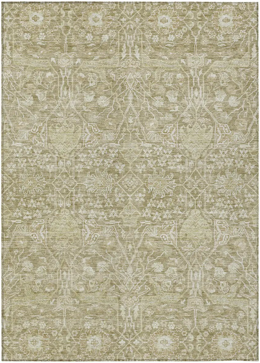 Taupe And Beige Floral Washable Indoor Outdoor Area Rug Photo 2