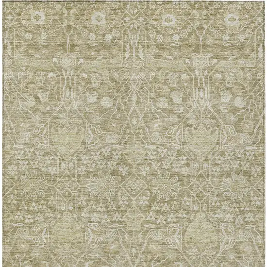 Taupe And Beige Floral Washable Indoor Outdoor Area Rug Photo 6