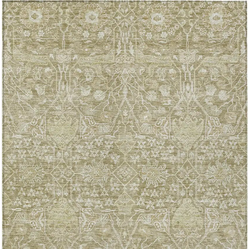 Taupe And Beige Floral Washable Indoor Outdoor Area Rug Photo 6