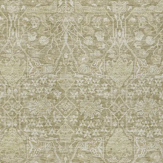 Taupe And Beige Floral Washable Indoor Outdoor Area Rug Photo 5