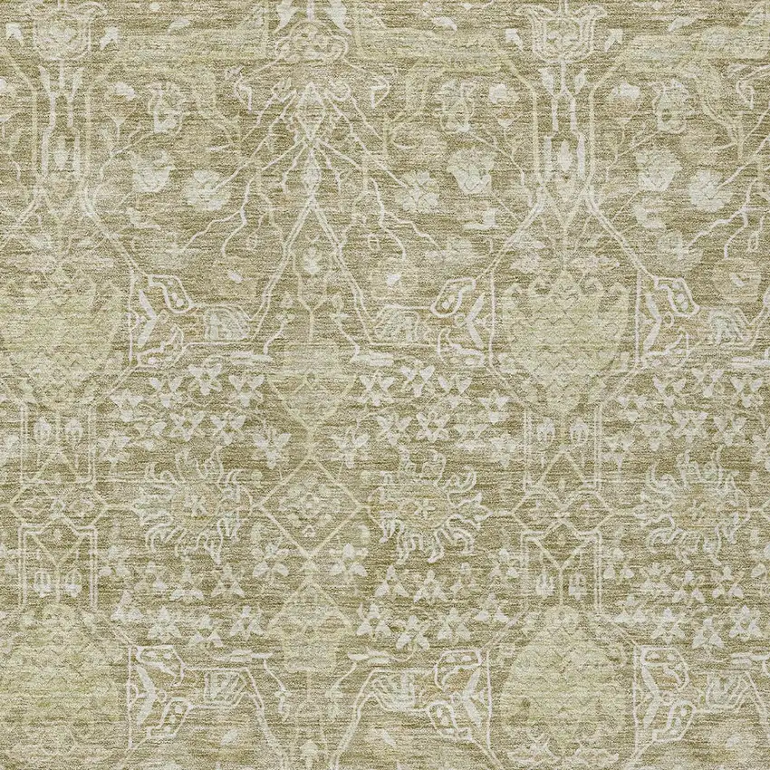 Taupe And Beige Floral Washable Indoor Outdoor Area Rug Photo 5