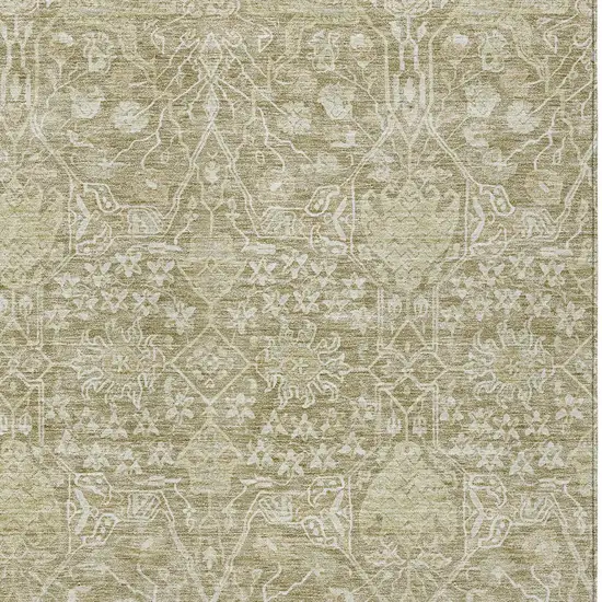 Taupe And Beige Floral Washable Indoor Outdoor Area Rug Photo 5