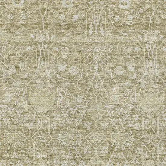 Taupe And Beige Floral Washable Indoor Outdoor Area Rug Photo 5