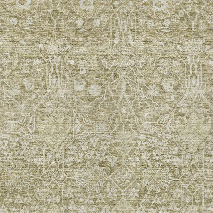 Taupe And Beige Floral Washable Indoor Outdoor Area Rug Photo 5
