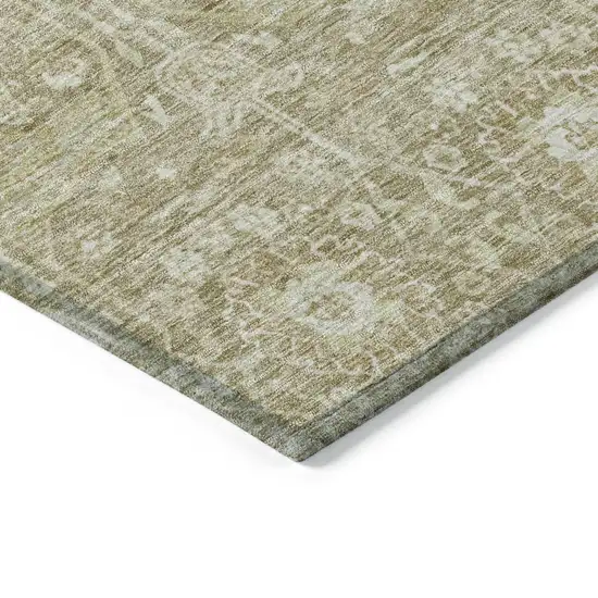 Taupe And Beige Floral Washable Indoor Outdoor Area Rug Photo 4