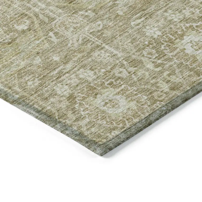 Taupe And Beige Floral Washable Indoor Outdoor Area Rug Photo 4