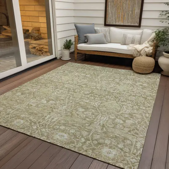 Taupe And Beige Floral Washable Indoor Outdoor Area Rug Photo 7