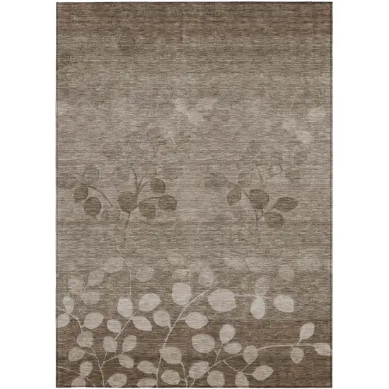 Taupe And Beige Floral Washable Indoor Outdoor Area Rug Photo 1