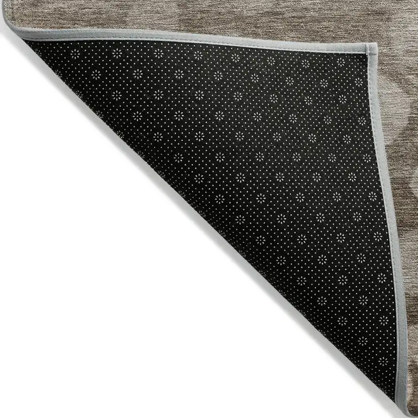 Taupe And Beige Floral Washable Indoor Outdoor Area Rug Photo 4