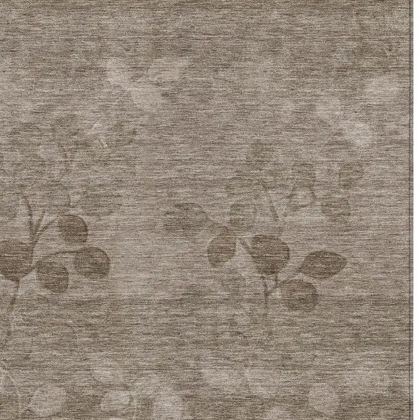 Taupe And Beige Floral Washable Indoor Outdoor Area Rug Photo 3